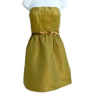 Vera Wang Lavender Label Strapless Cocktail Dress Gold Metallic Taffeta Sequin 4